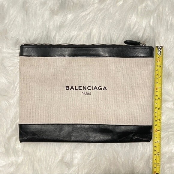 Balenciaga Canvas and Leather Zip Pouch Large in Black - Picture 3 of 15